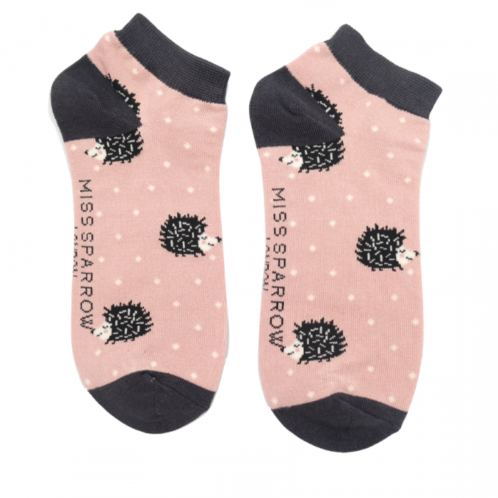 Sleepy Hedgehog Bamboo Trainer Socks Dusky Pink