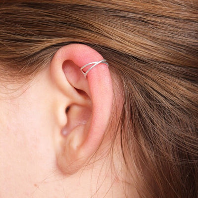Sterling Silver Curved Cross Ear Cuff