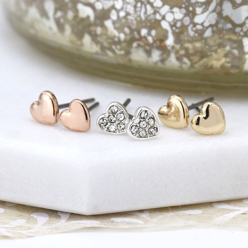 Trio Heart Stud Earrings