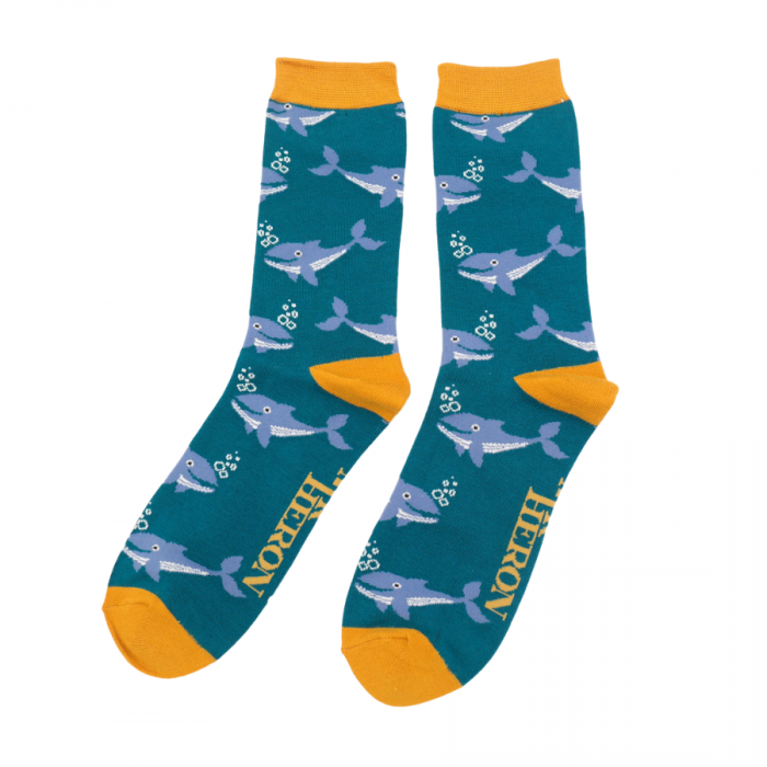 Teal Whales Bamboo Socks
