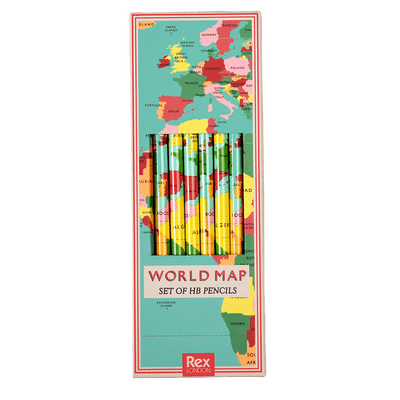 World Map Set of HB Pencils