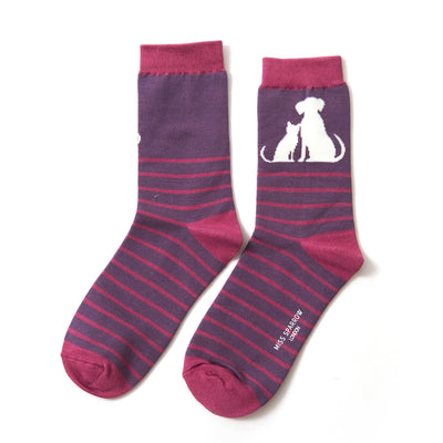 Cat & Dog Purple Bamboo Socks