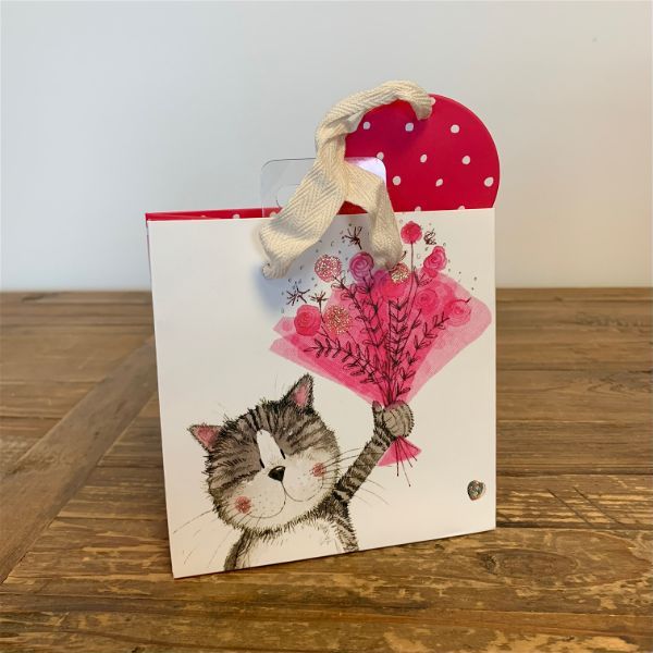 Cat Pink Bouquet Small Gift Bag