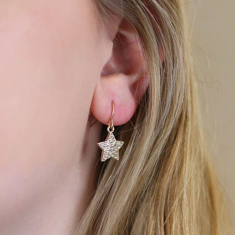 Diamond Gold Star Drop Earrings