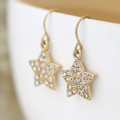 Diamond Gold Star Drop Earrings