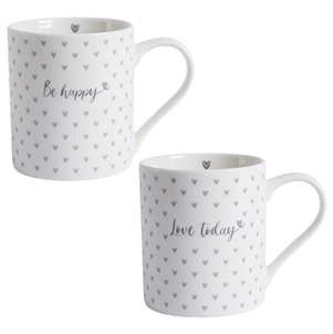 Grey Heart Saying Mugs