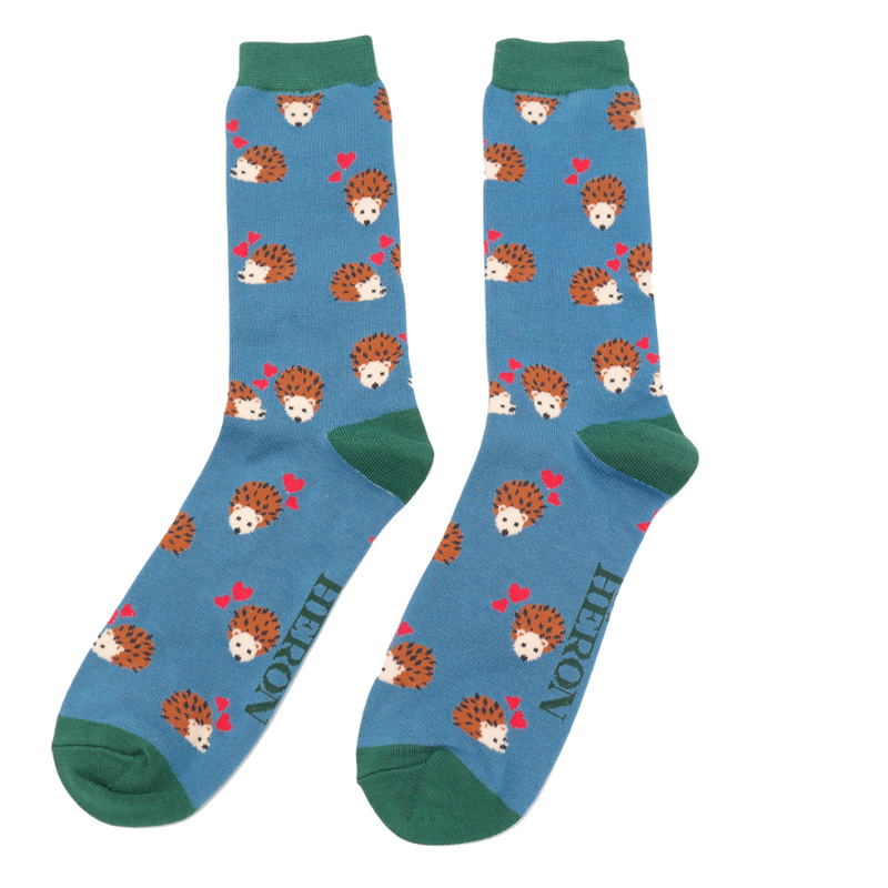 Hearts & Hedgehogs Blue Bamboo Socks