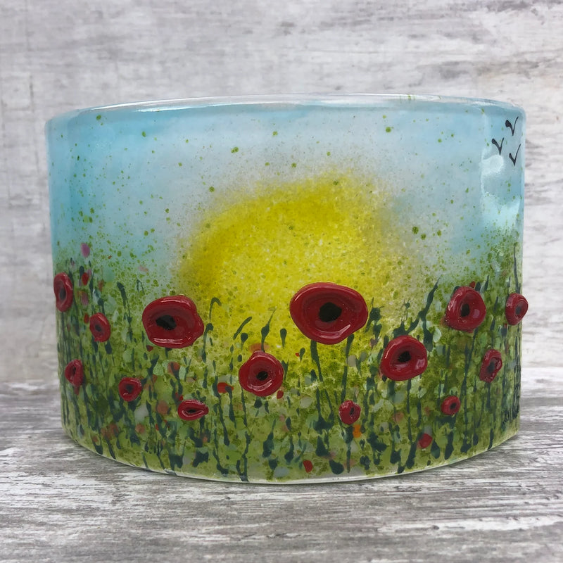 Handmade Poppy Garden Glass Picture