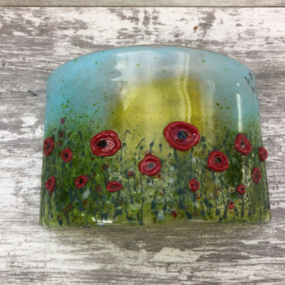 Handmade Poppy Garden Glass Picture