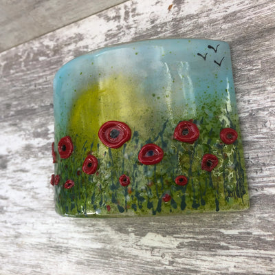 Handmade Poppy Garden Glass Picture