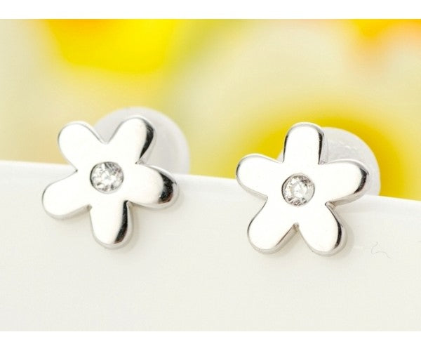 Sterling Silver Flower Crystal Middle Earrings