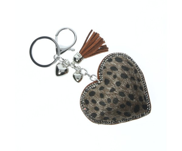 Glittery Heart Leopard Keyring