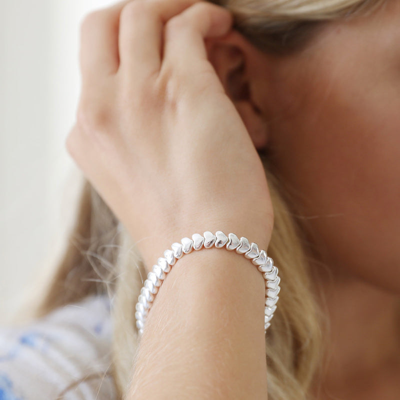 Silver Beaded Heart Bracelet