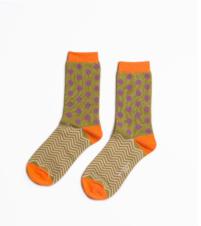 Chevron & Dots Green Bamboo Socks
