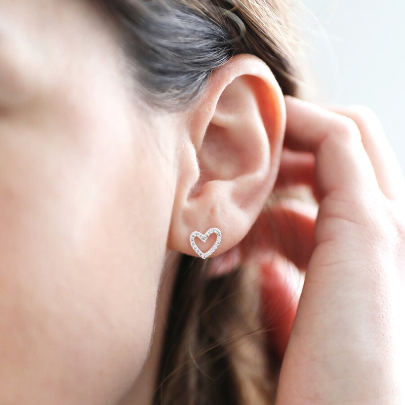 Irregular Crystal Heart Stud Earrings