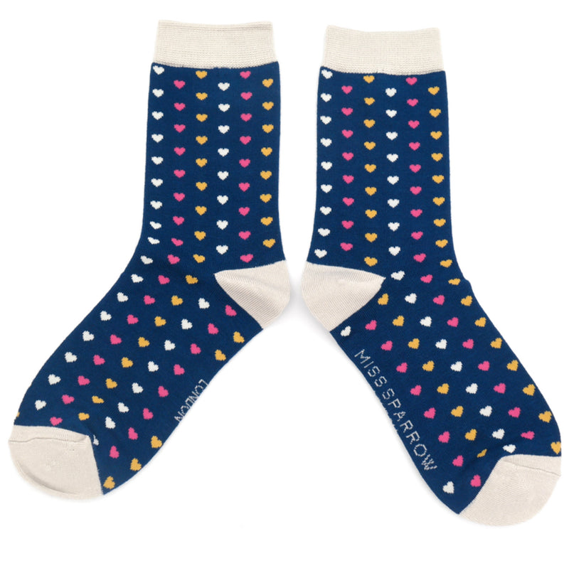 Hearts Navy Bamboo Socks