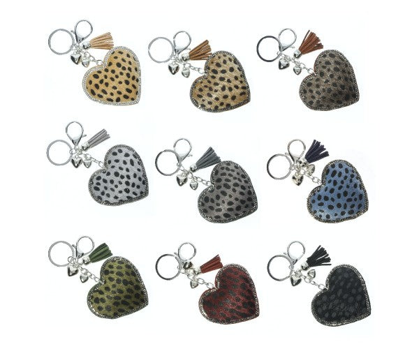 Glittery Heart Leopard Keyring