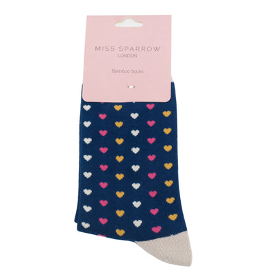 Hearts Navy Bamboo Socks