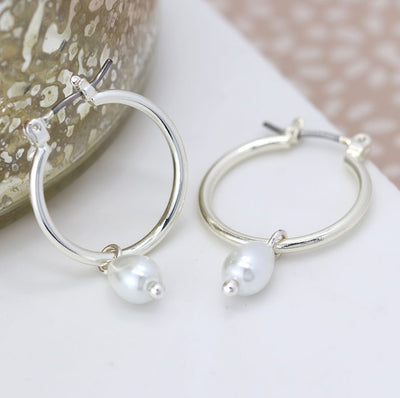 Silver Plated Hoop & Pearl Drop Earrings