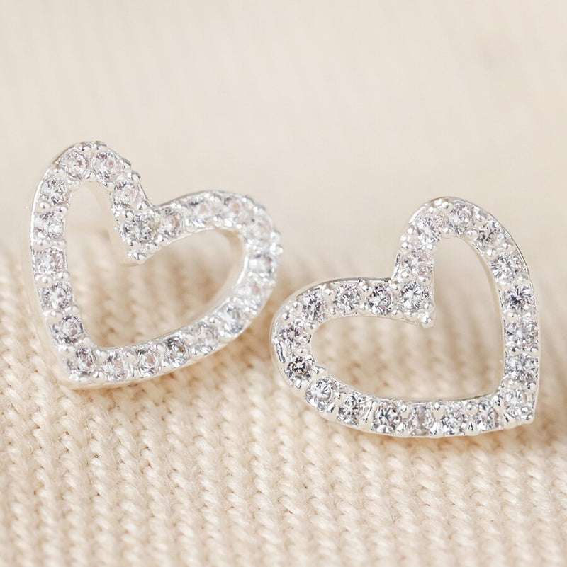 Irregular Crystal Heart Stud Earrings