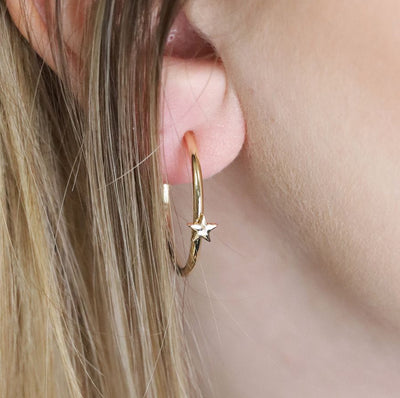 Golden Open Hoop & Star Earrings