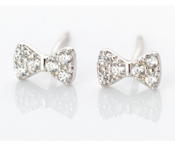 Sterling Silver Crystal Bow Earrings