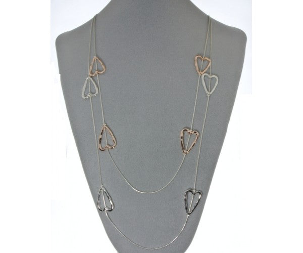 Silver Heart Outline Double Long Necklace