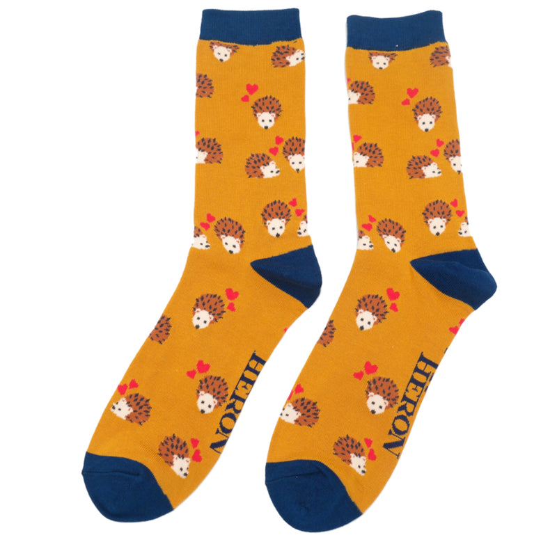 Hearts & Hedgehogs Mustard Bamboo Socks