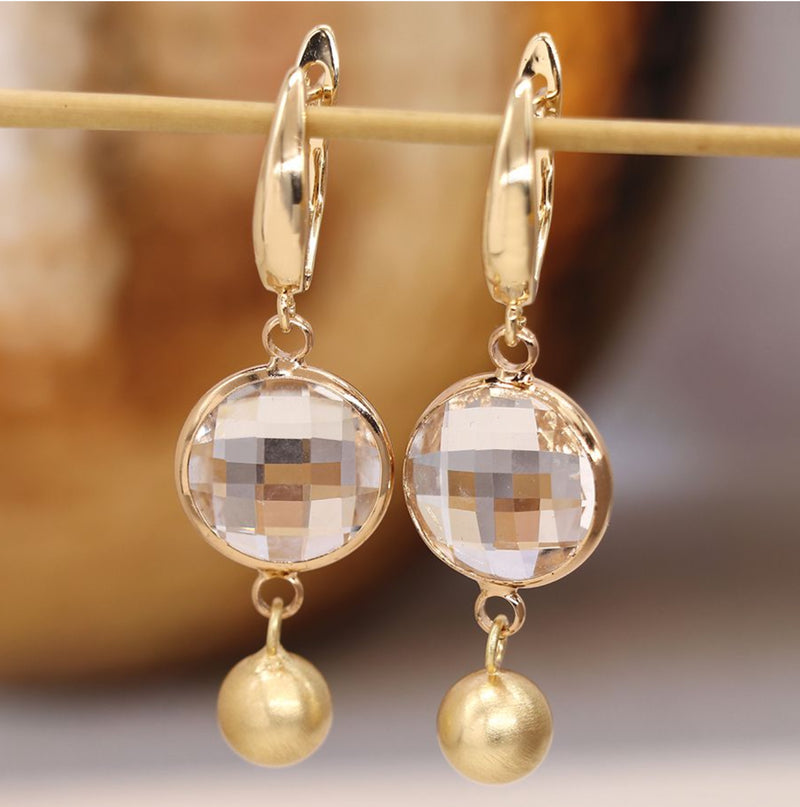 Gold Edged Crystal & Brushed Gold Bead Drop Earrings