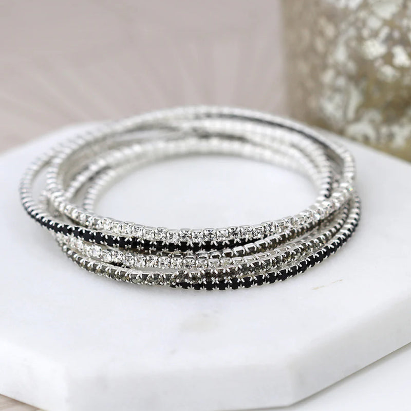 Multi-Band Crystal Bead Bracelet Silver
