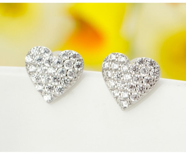 Sterling Silver Crystal Heart Stud Earrings