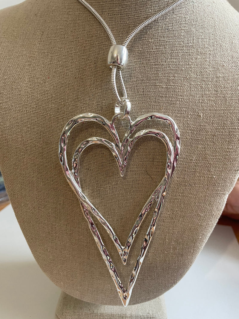 Duplicate Chunky Heart & Bead Long Necklace