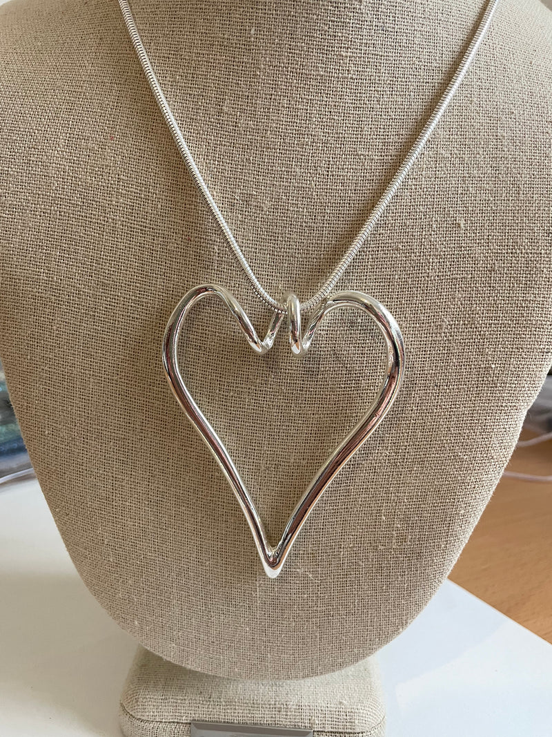 Silver Heart Spiral Long Necklace