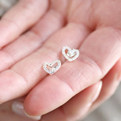 Irregular Crystal Heart Stud Earrings