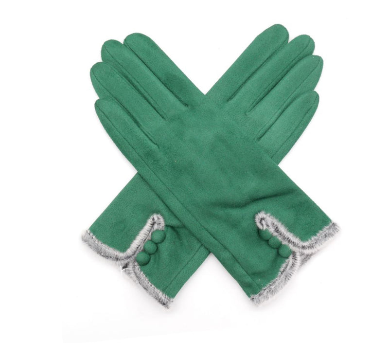 Three Button Fur Fashion Gloves Green