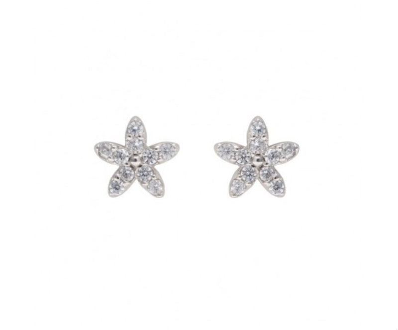 Sterling Silver Crystal Star Flower Earrings
