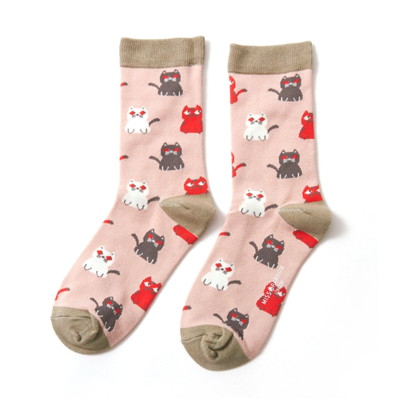Little Kitties Dusky Pink Bamboo Socks