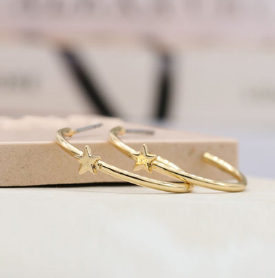 Golden Open Hoop & Star Earrings