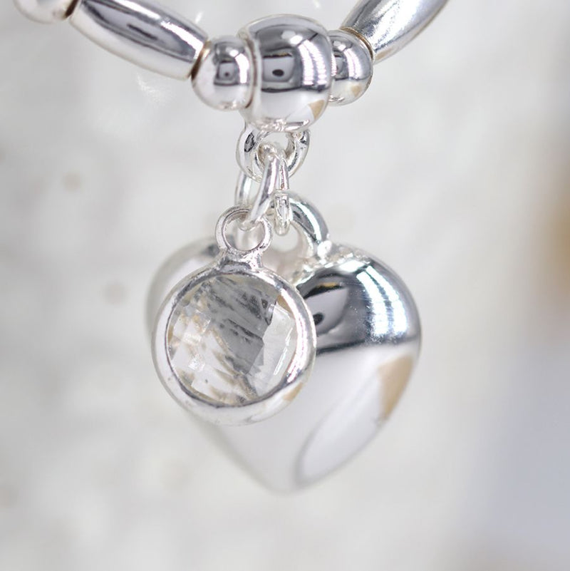 Silver Plated Stretch Bracelet Crystal & Heart Charm