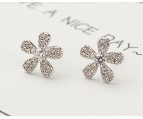 Sterling Silver Crystal Flower Earrings