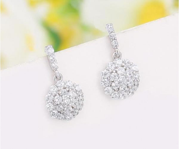 Sterling Silver Diamond Round Drop Earrings