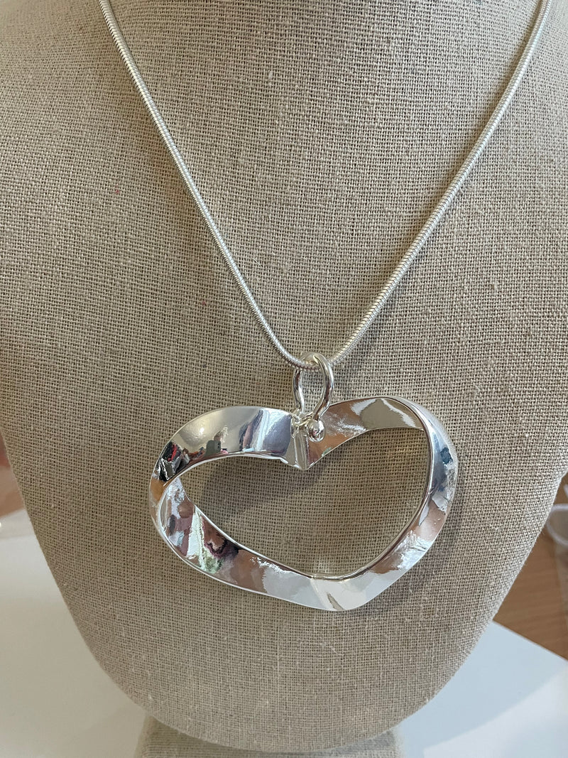 Silver Chunky Heart Long Necklace