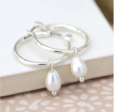 Silver Plated Hoop & Pearl Drop Earrings