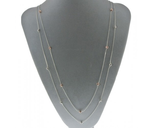 Silver Bead Double Long Necklace
