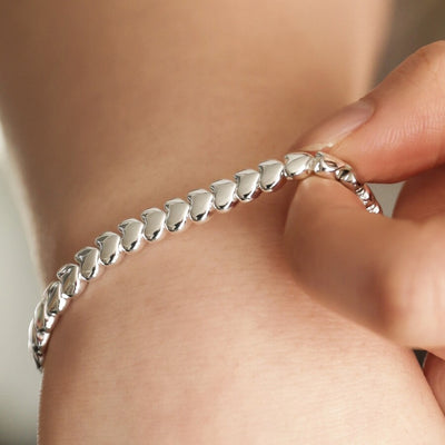 Silver Beaded Heart Bracelet