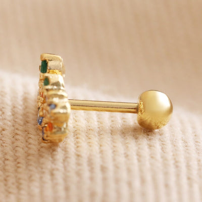 Rainbow Crystal Cluster Barbell Earring in Gold
