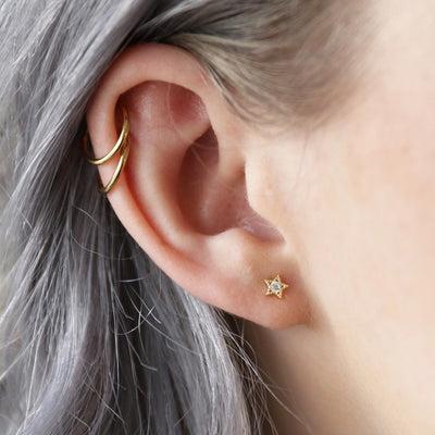 Tiny Gold Sterling Silver Crystal Star Stud Earrings