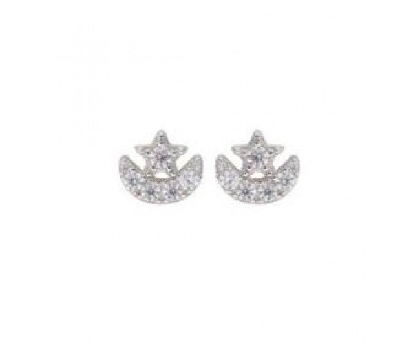 Sterling Silver Crystal Moon & Star Stud Earrings