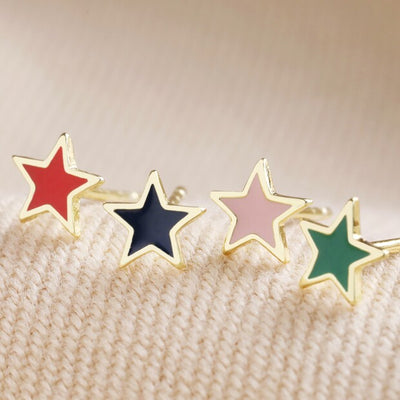 Set Of Four Gold Colourful Enamel Star Stud Earrings