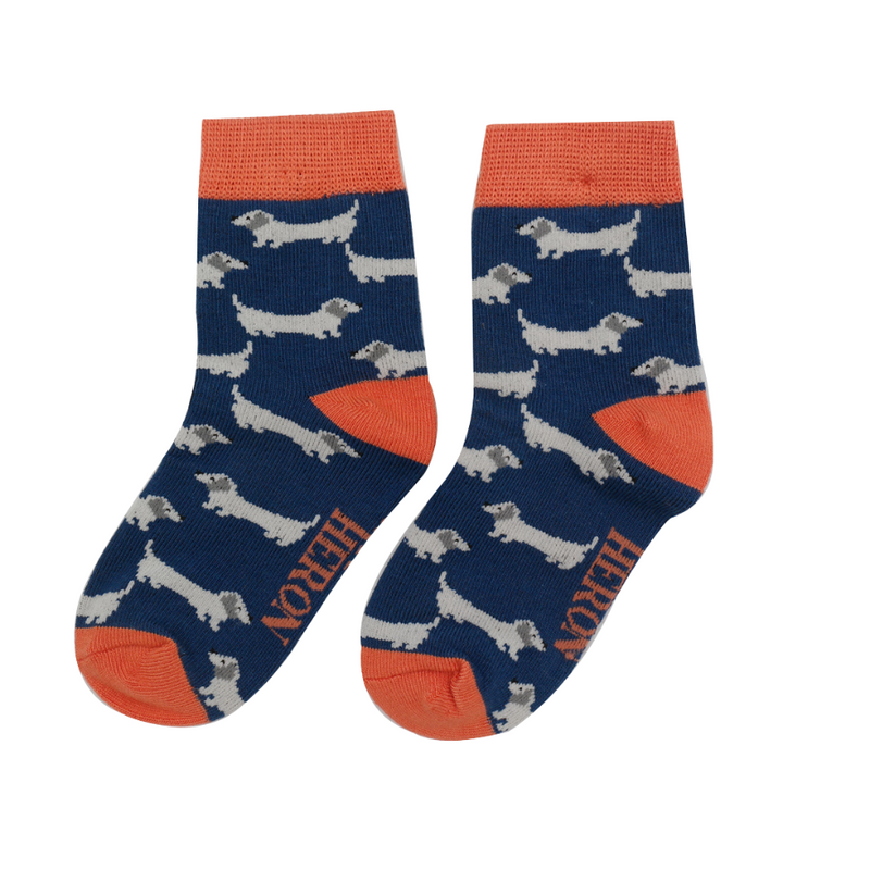 Boys Sausage Dog Navy Bamboo Socks